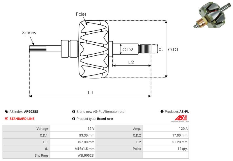 AS-PL AR9028S Rotor, alternator