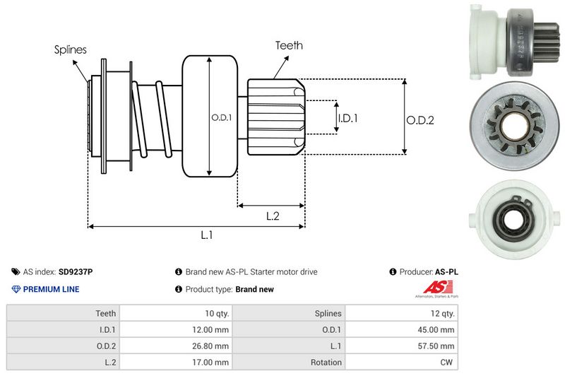 AS-PL SD9237P Freewheel Gear, starter
