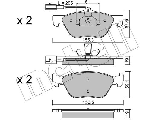 Комплект гальмівних накладок, дискове гальмо, Metelli 22-0083-1