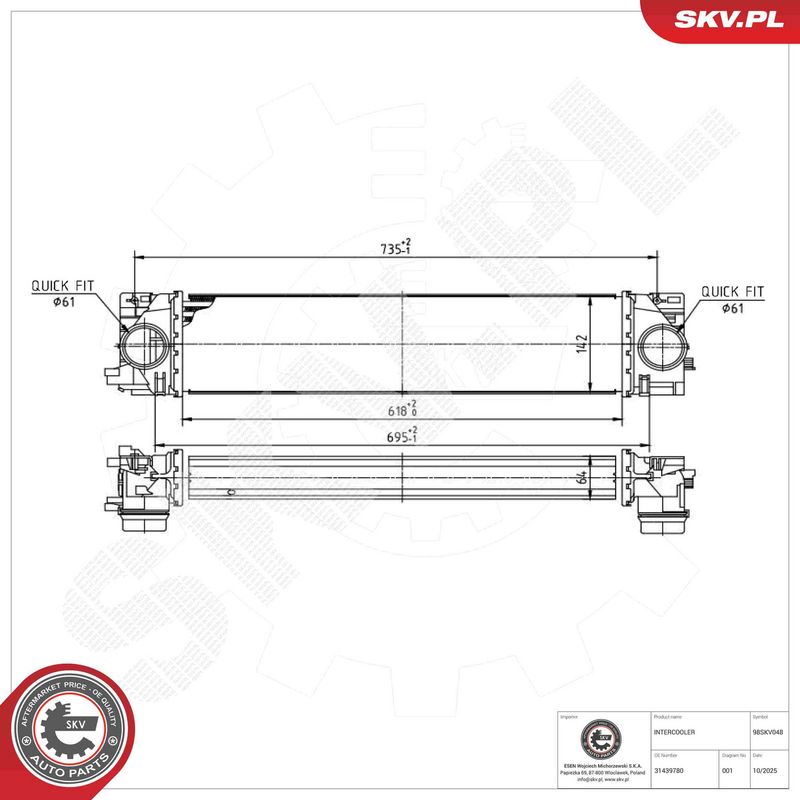 Kompressoriõhu radiaator, ESEN SKV 98SKV048