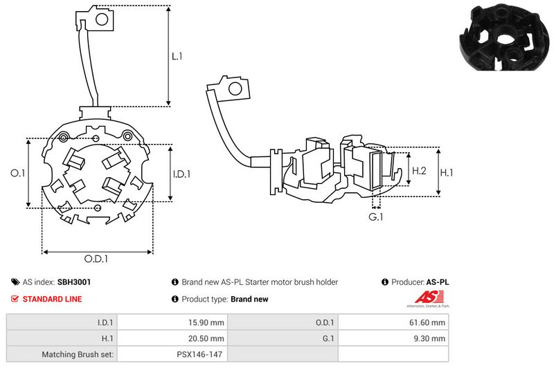 Kinnitus, süsinikuharjad, AS-PL SBH3001