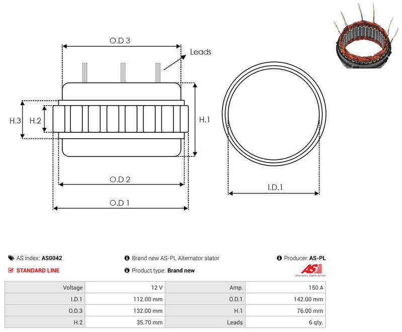 AS-PL AS0042 Stator, alternator