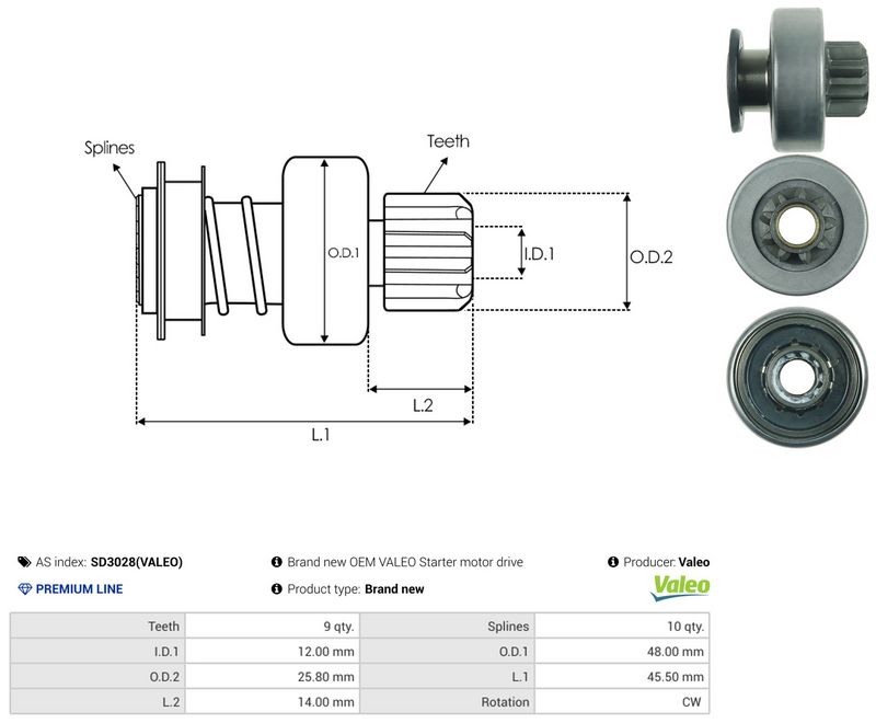 AS-PL SD3028(VALEO) Freewheel Gear, starter