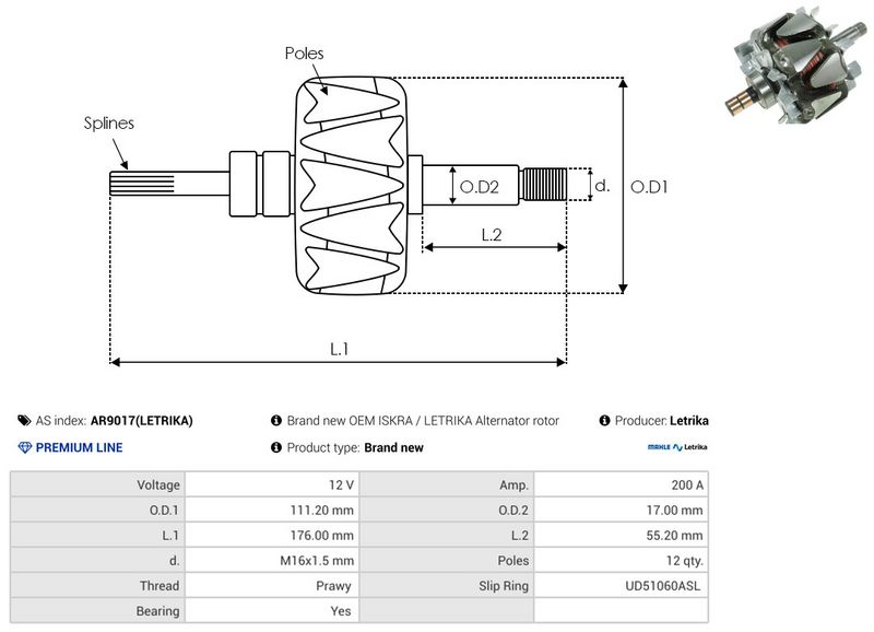 AS-PL AR9017(LETRIKA) Rotor, alternator