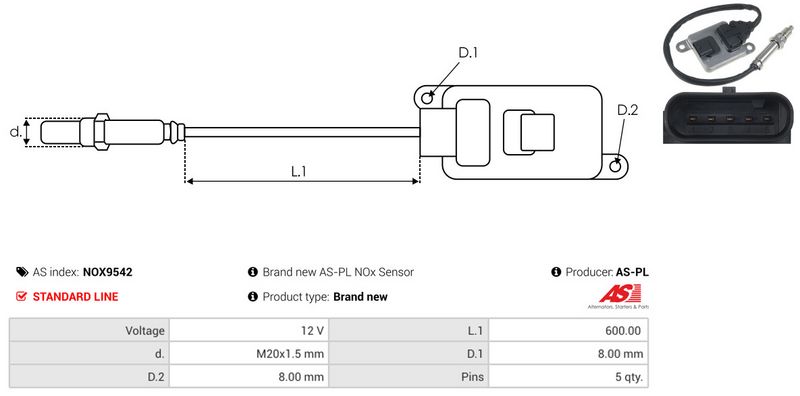 AS-PL NOX9542 NOx Sensor, urea injection