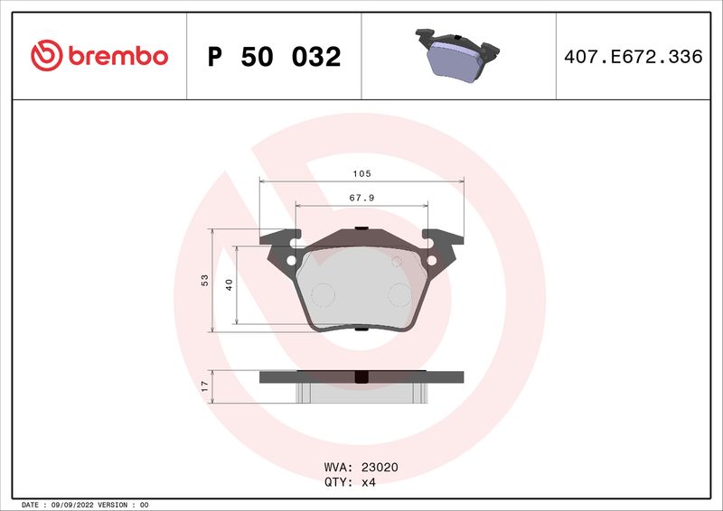 BREMBO fékbetétkészlet, tárcsafék P 50 032