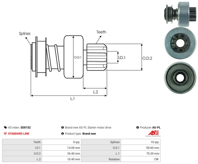 AS-PL SD0152 Freewheel Gear, starter