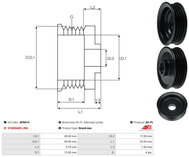 AS-PL AP6014 Belt Pulley, alternator