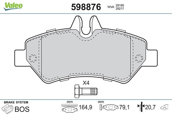 VALEO 598876 - Stabdžių kaladėlių komplektas