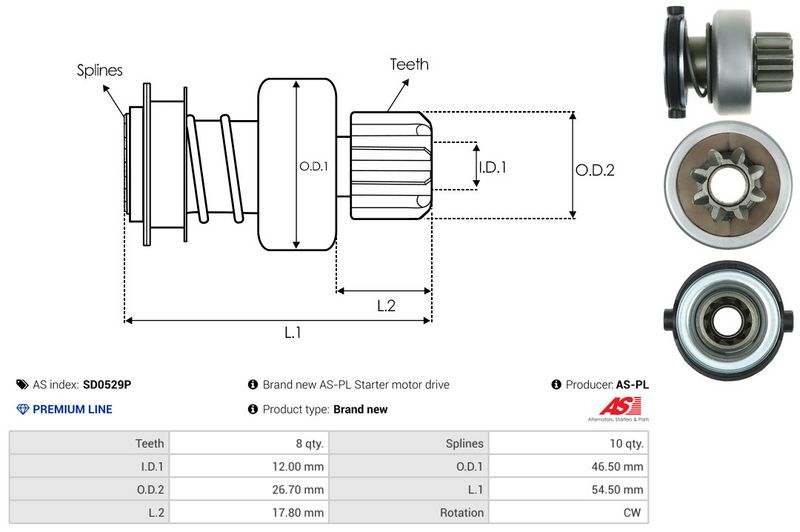 AS-PL SD0529P Freewheel Gear, starter