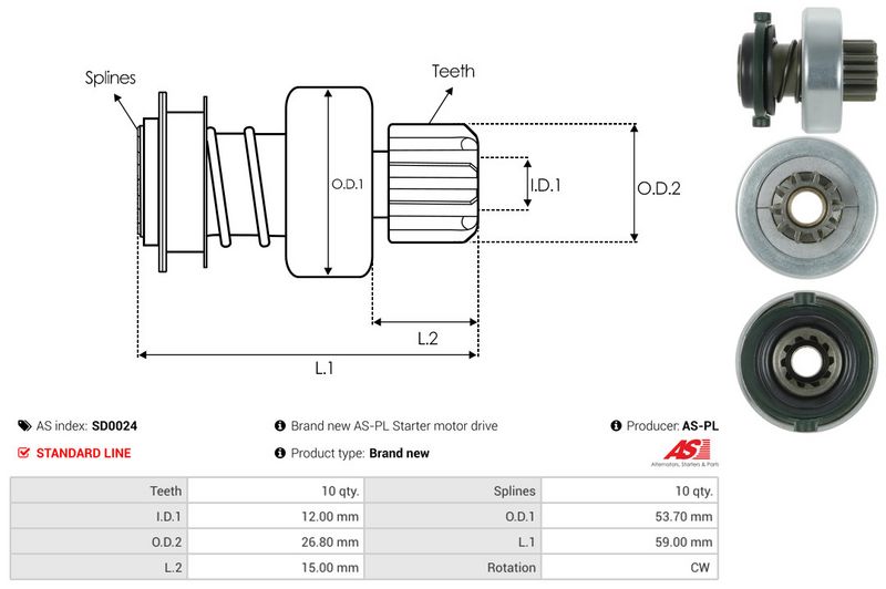 AS-PL SD0024 Freewheel Gear, starter