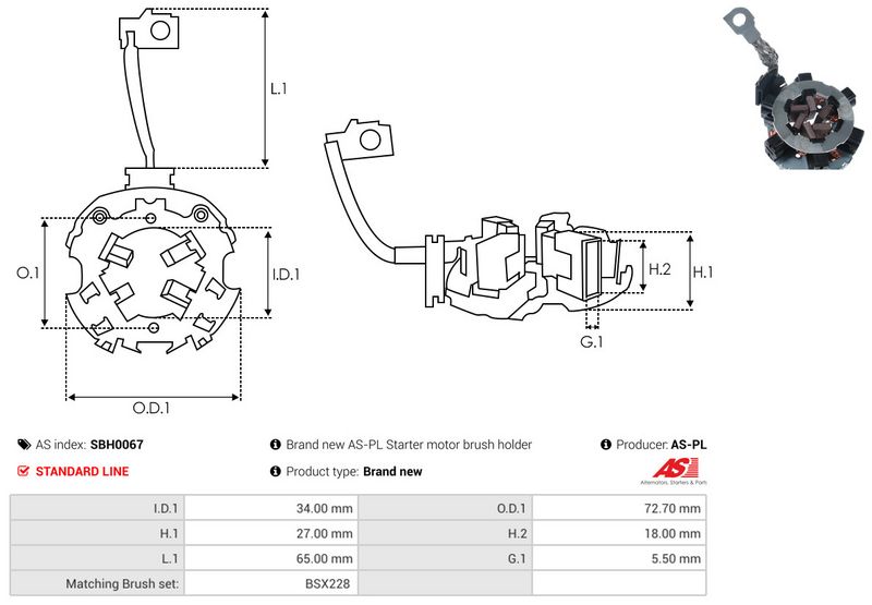 Kinnitus, süsinikuharjad, AS-PL SBH0067