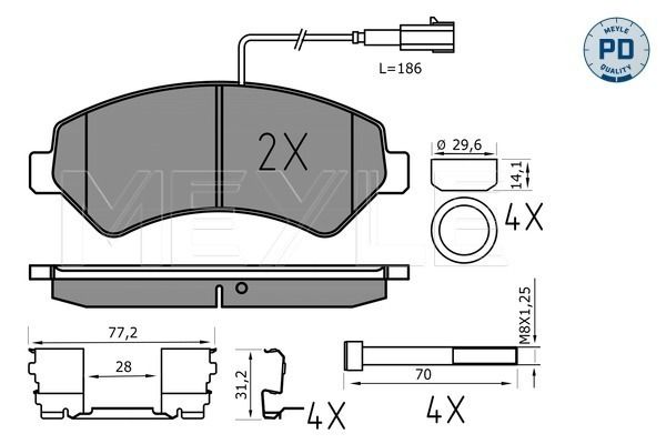 Комплект тормозных колодок MEYLE 02524466191PD на FIAT DUCATO автобус (250, 290)