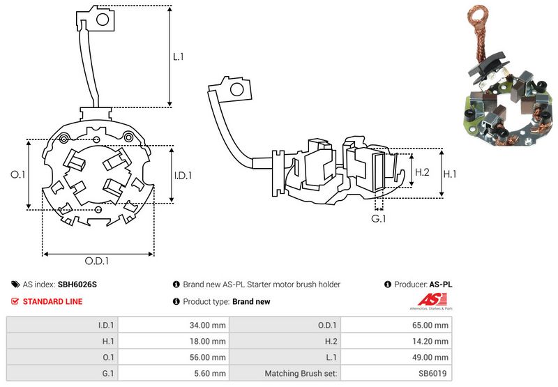 Kinnitus, süsinikuharjad, AS-PL SBH6026S