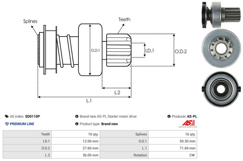 AS-PL SD0110P Freewheel Gear, starter