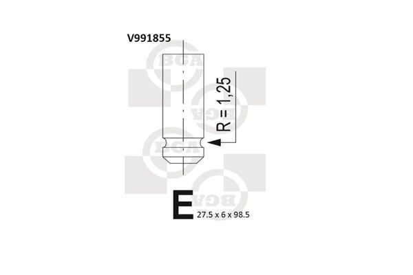 Впускний клапан, 27,5мм, 6мм, 45°, Combo 1.7Di/CDTi 01-, Bg Automotive V991855