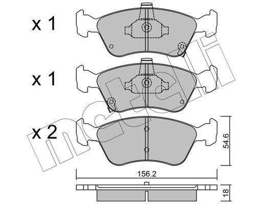 Комплект гальмівних накладок, дискове гальмо, Metelli 22-0287-0