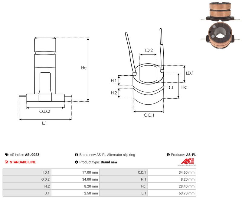 AS-PL ASL9023 Slip Ring, alternator