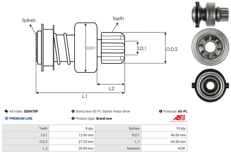 AS-PL SD0470P Freewheel Gear, starter