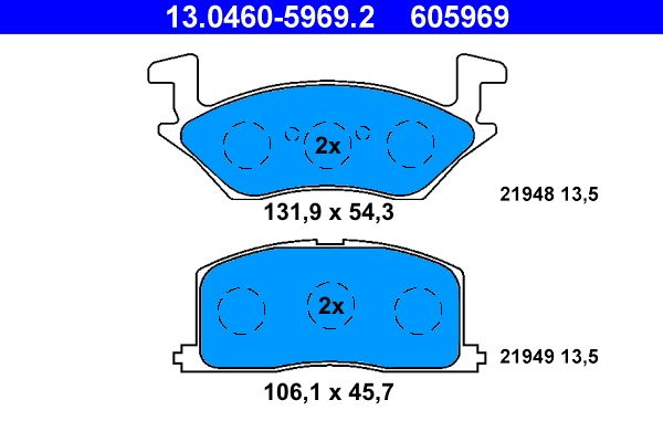 Комплект гальмівних накладок, дискове гальмо, Ate 13.0460-5969.2