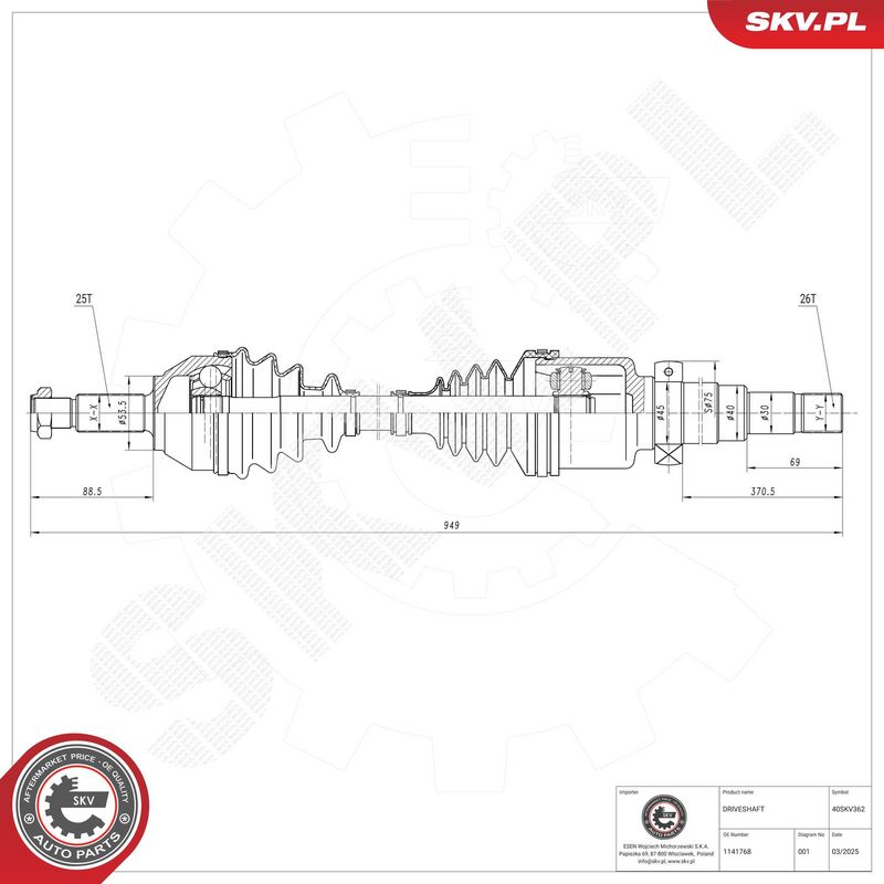 ESEN SKV 40SKV362 Drive Shaft
