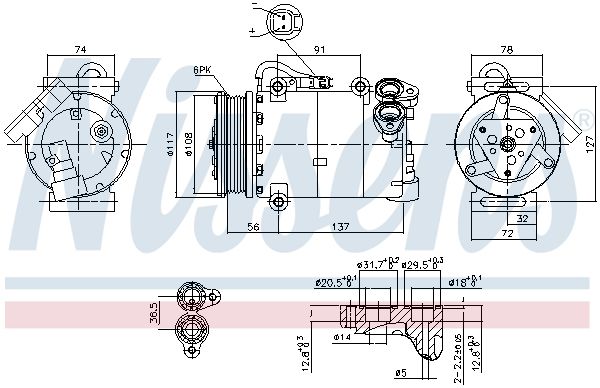 NISSENS FORD Компрессор кондиционера C-MAX II 2.0 TDCi 10-, GALAXY II 2.0 TDCi 06-, MONDEO IV 2.0 TDCi 07-, LAND ROVER