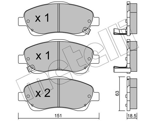 Комплект гальмівних накладок, дискове гальмо, Metelli 2204500