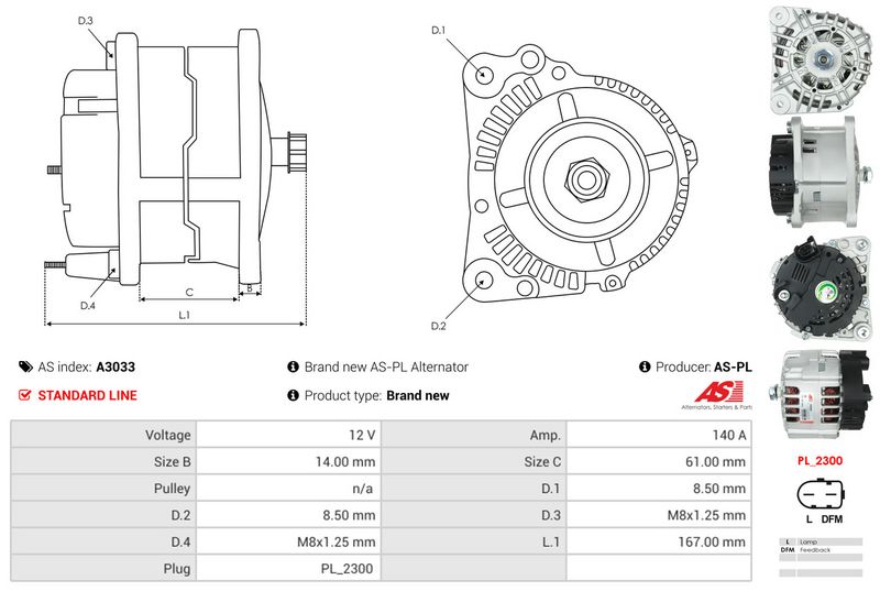 AS-PL A3033 Alternator