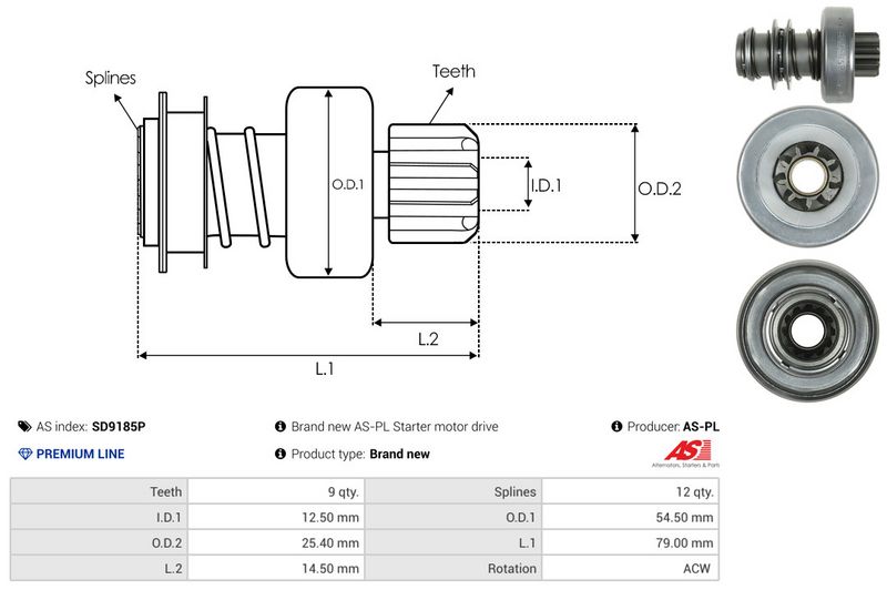 AS-PL SD9185P Freewheel Gear, starter