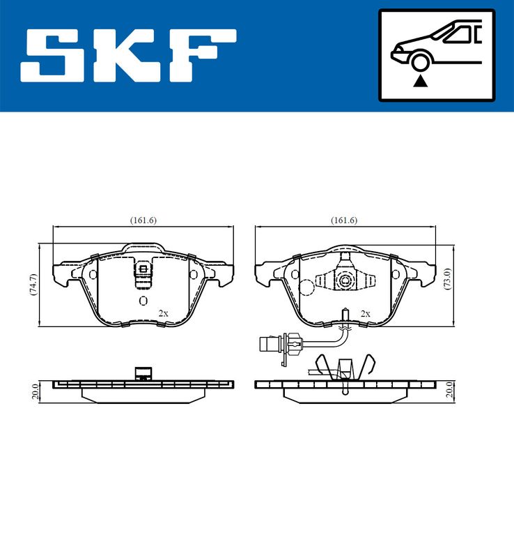 Комплект гальмівних накладок, дискове гальмо, Skf VKBP81035E