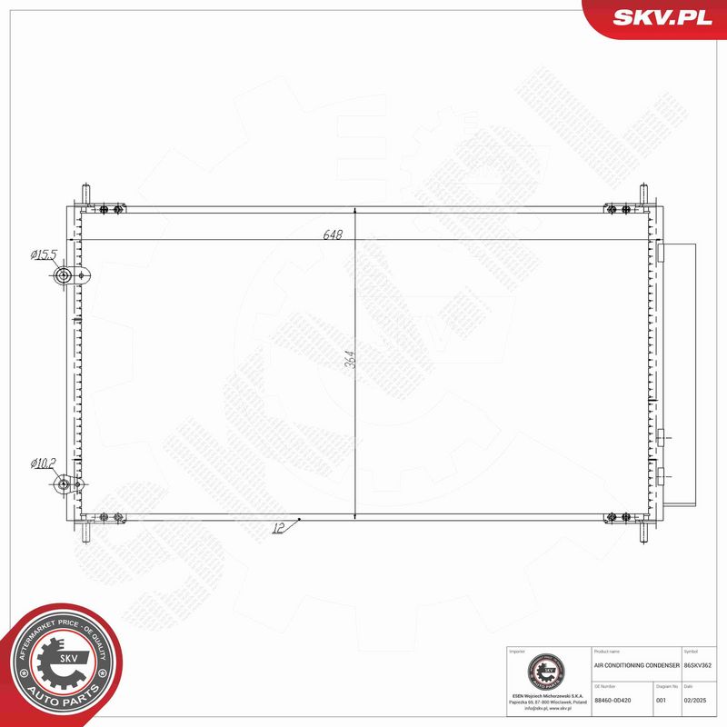 ESEN SKV 86SKV362 Condenser, air conditioning