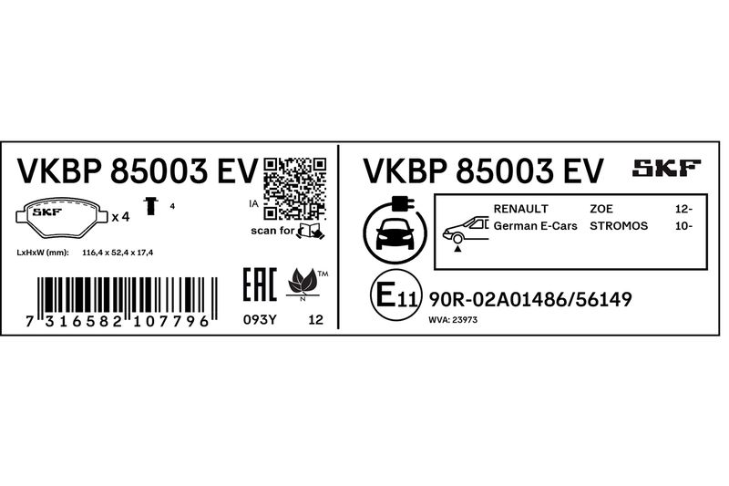 SKF VKBP85003EV Brake Pad Set, disc brake