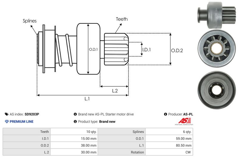 AS-PL SD9203P Freewheel Gear, starter