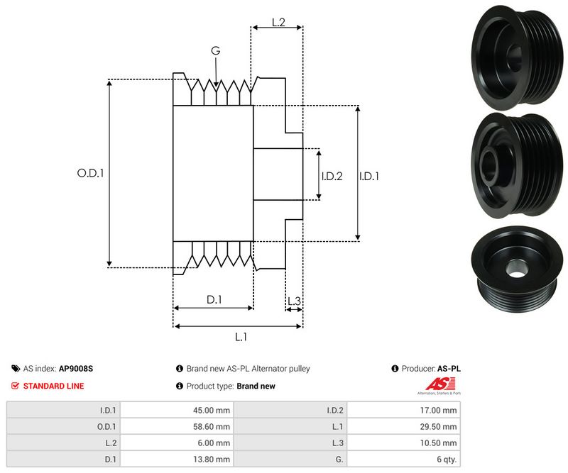 AS-PL AP9008S Belt Pulley, alternator
