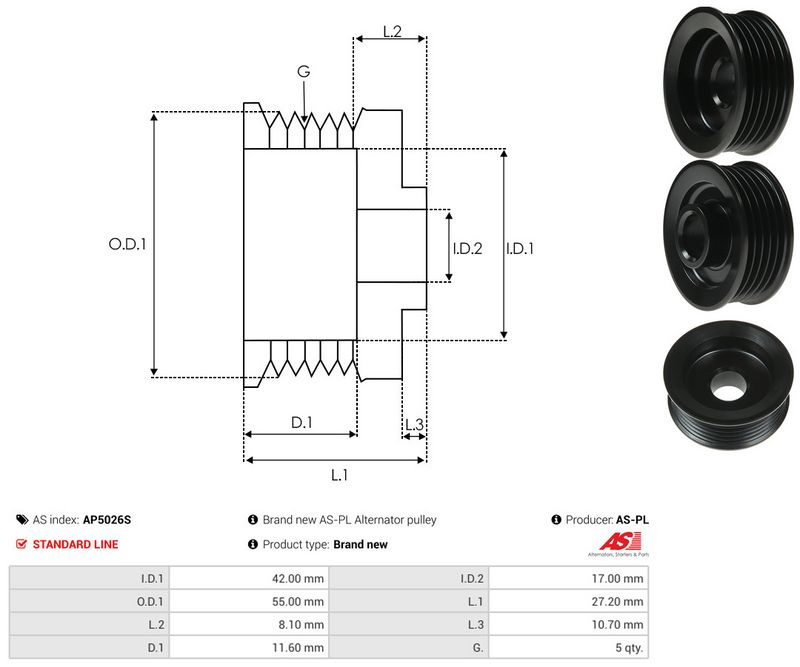 AS-PL AP5026S Belt Pulley, alternator