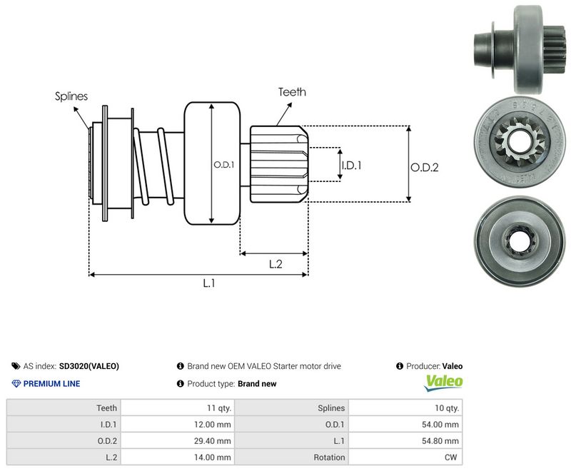 AS-PL SD3020(VALEO) Freewheel Gear, starter