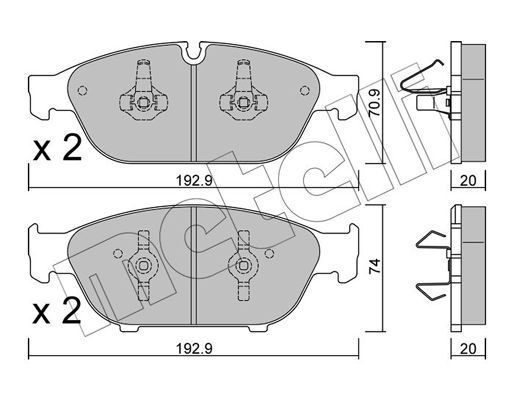 Комплект гальмівних накладок, дискове гальмо, Metelli 22-0953-0