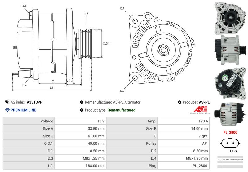 AS-PL A3313PR Alternator