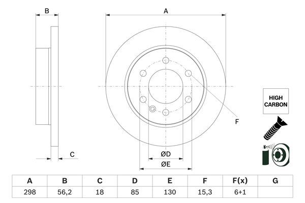 Гальмівний диск MERCEDES Sprinter ''R D=298mm ''18>> BOSCH 0986479H07