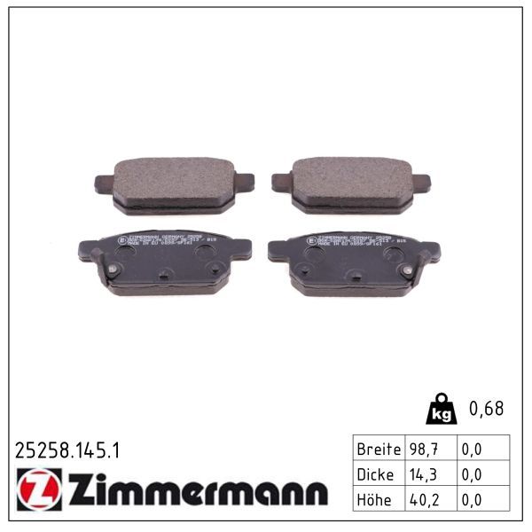 комплект спирачно феродо, дискови спирачки ZIMMERMANN
