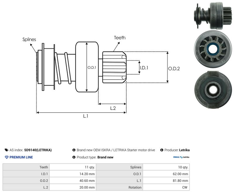 AS-PL SD9140(LETRIKA) Freewheel Gear, starter