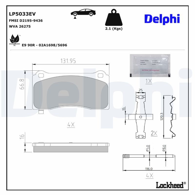 DELPHI LP5033EV Brake Pad Set, disc brake