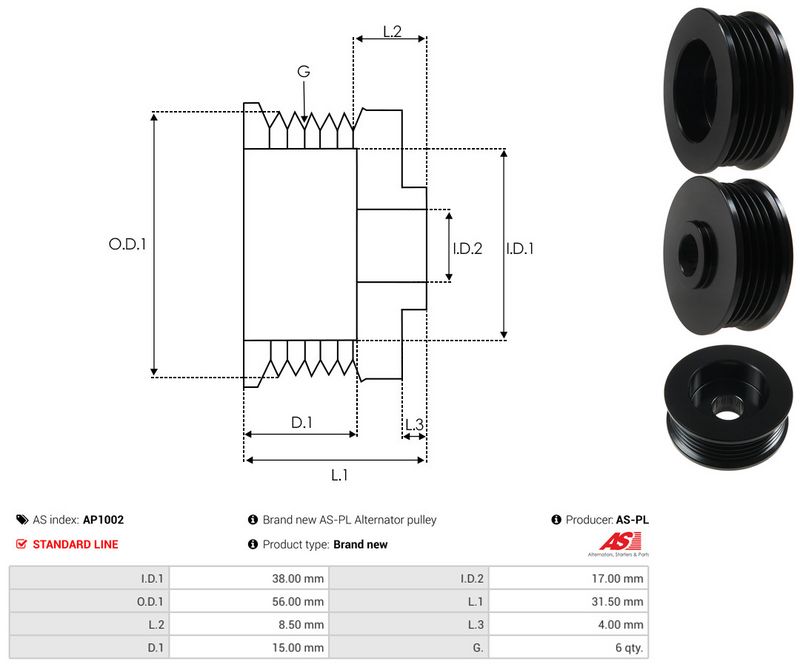 AS-PL AP1002 Belt Pulley, alternator