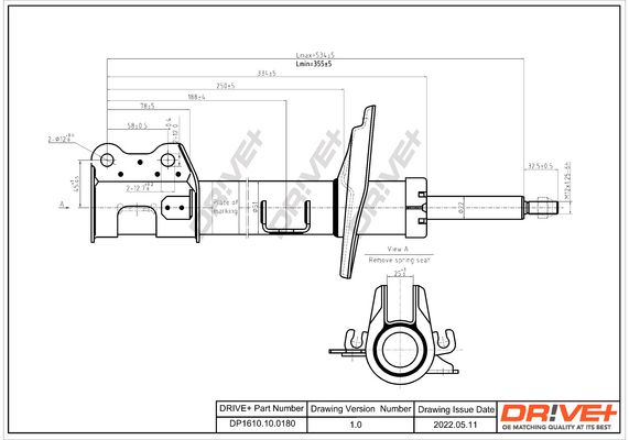 DP1610.10.0180 Drive+ Амортизатор (передній) Fiat Doblo 10- (L) (Газ) DRIVE+ DP1610100180