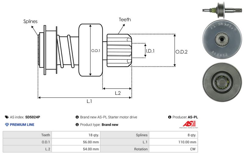 AS-PL SD5024P Freewheel Gear, starter