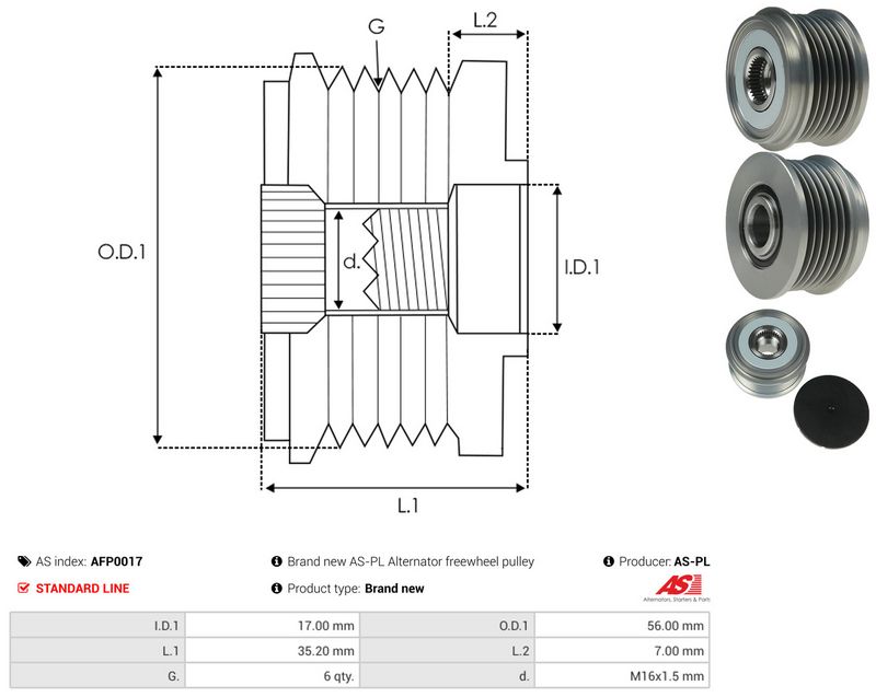 AS-PL AFP0017 Alternator Freewheel Clutch