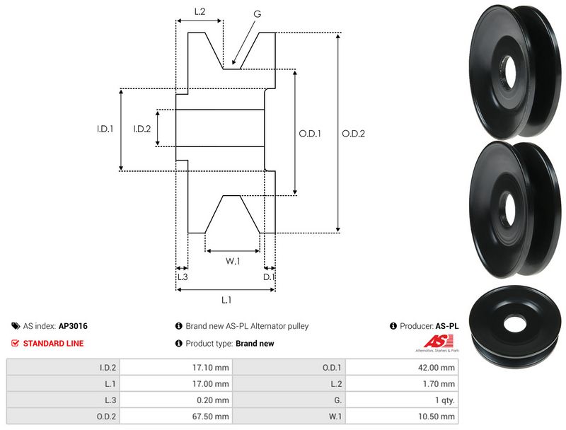 AS-PL AP3016 Belt Pulley, alternator