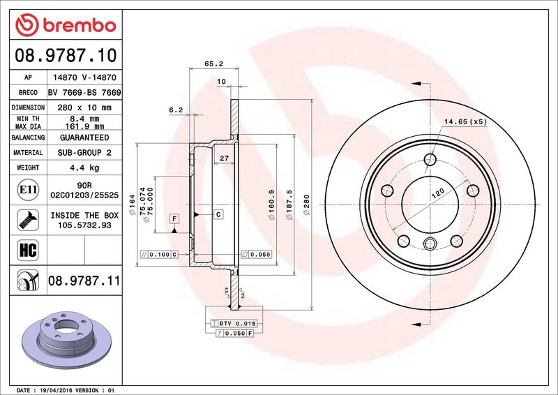 BREMBO 08.9787.11 Гальмівний диск