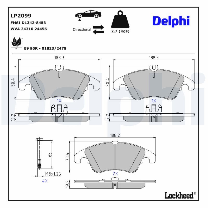 Piduriklotsi komplekt, ketaspidur, DELPHI LP2099