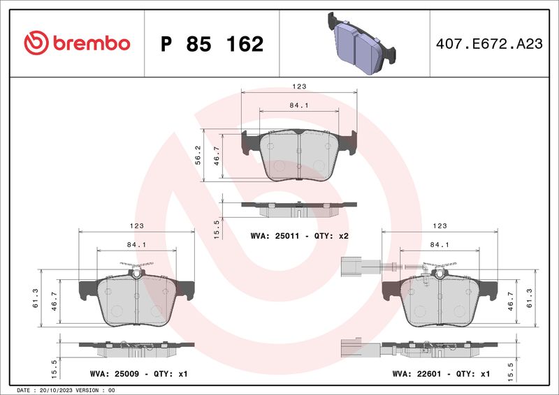 BREMBO fékbetétkészlet, tárcsafék P 85 162